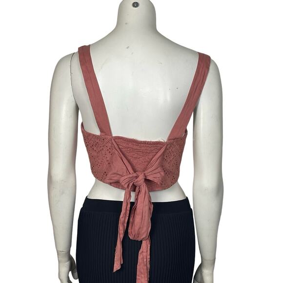 New Free People Intimately Crop Top Women's Small Terra Cotta Eyelet Bow - Picture 2 of 6